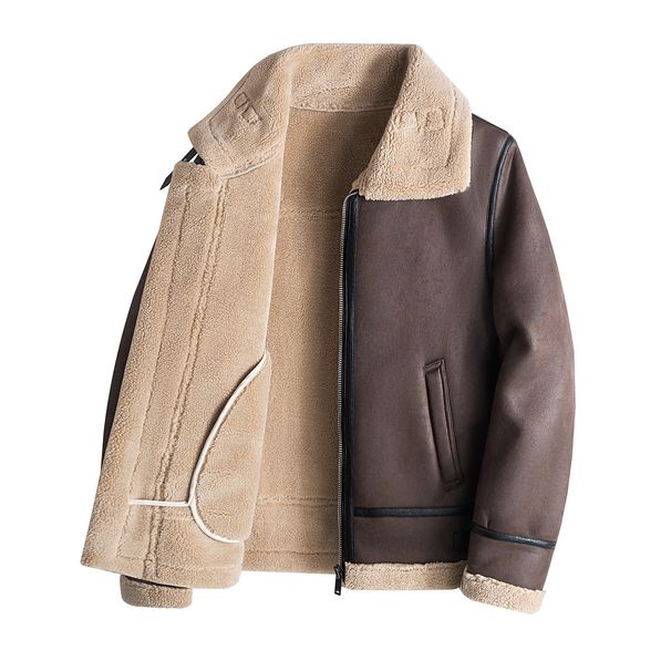 Men's Clothing Men's fur coat winter plus velvet thickened motorcycle clothing brand casual jacket cotton coat lambskin leather jacket_viptrois.com