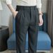 Summer Style Men's Casual Dress Pants Slightly Loose Fit Straight Leg Cotton Linen Blend Semi Elastic Waist_viptrois.com