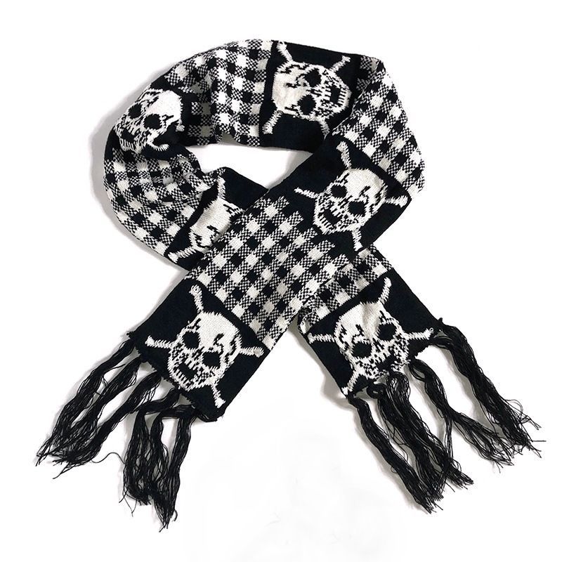 Punk punk y2k dark spicy girl Yab Harajuku style thick warm knitted skull scarf_viptrois.com