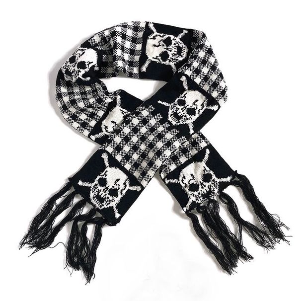 Punk punk y2k dark spicy girl Yab Harajuku style thick warm knitted skull scarf_viptrois.com
