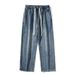 Unisex Vintage Washed Jeans – Loose Straight-Leg Denim Pants With Mud-Dye Effect For Casual & Streetwear_viptrois.com