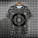 Men's Clothing Cashew Silver Ink Flower Pattern 3d Printing Direct Injection Short Sleeve Summer Retro Personality Pure Cotton Full Print T Shirt_viptrois.com