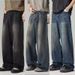 "Men's Distressed Wash Wide Leg Jeans – Vintage-Inspired Relaxed Fit Denim Pants With Raw Hem (90s Retro Style, High Waist Comfort"_viptrois.com