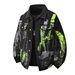 Men’s Tie-Dye Graffiti Denim Jacket – Oversized Streetwear Coat With Distressed Wash & Flap Pockets (95% Cotton, M-3XL, White/Black)_viptrois.com