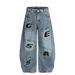 Personalized Multi-Pocket Design Scimitar Jeans For Men Street Fashion Irregular Letter Embroidery Oversized Wide-Leg_viptrois.com