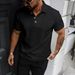 Men's Classic -Style Polo Shirt – Breathable Jacquard Knit, Short-Sleeve Business Casual Top (S-XXXL, Poly-Cotton Blend, Solid Colors, Split Hem)_viptrois.com