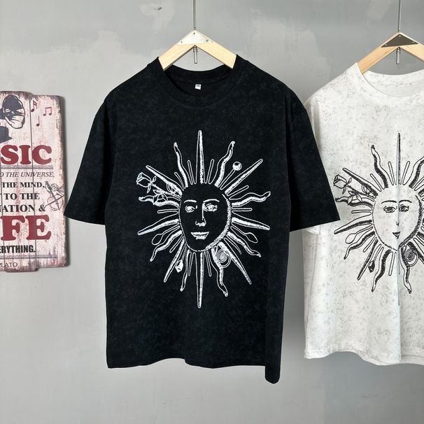 Pure cotton American youth print round neck pullover, fashionable casual high street ruffian handsome men and women's_viptrois.com