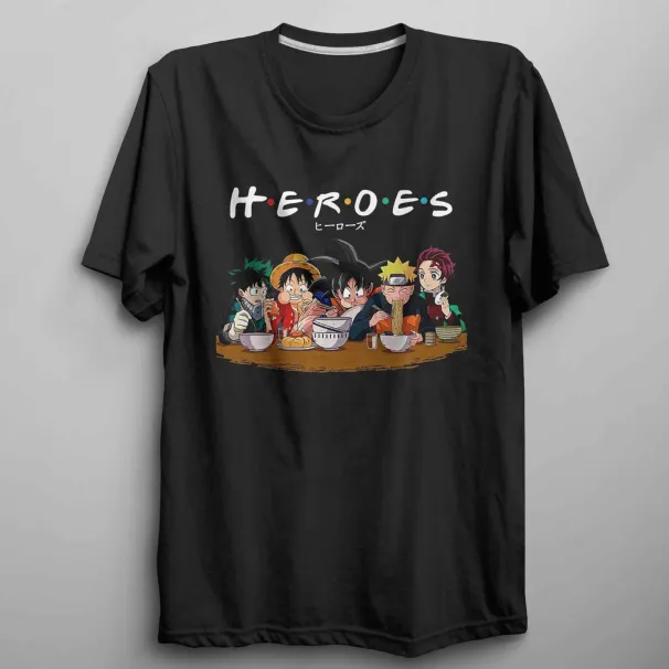 MENS WOMENS Anime Heroes T-Shirt Mens Womens Tees Top Unisex Adults Anime Lover Tee Japanese Manga Gift_viptrois.com