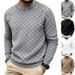 Men's Clothing Knitted Jacquard Heavyweight Jacquard Checkerboard T-Shirt - Long Sleeve Crewneck, Breathable Polyester, Relaxed Fit (S-XXXL)_viptrois.com