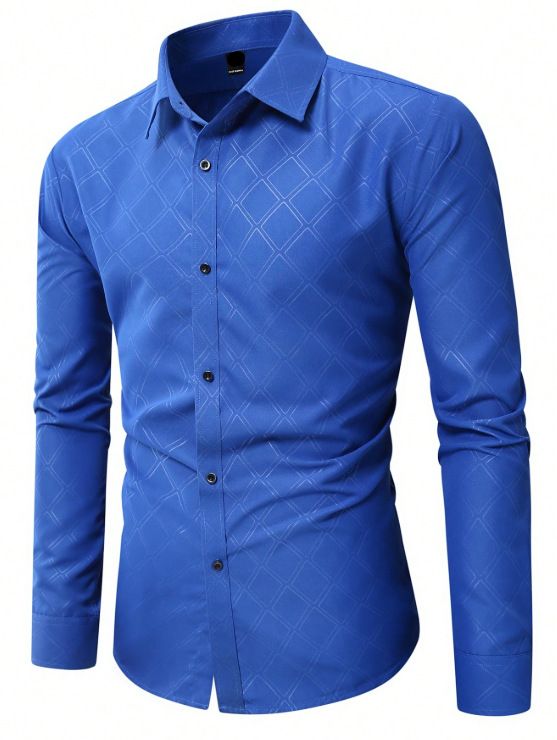 Men's Long Sleeved Shirt Fashion Dark Plaid Casual Shirt Men_viptrois.com