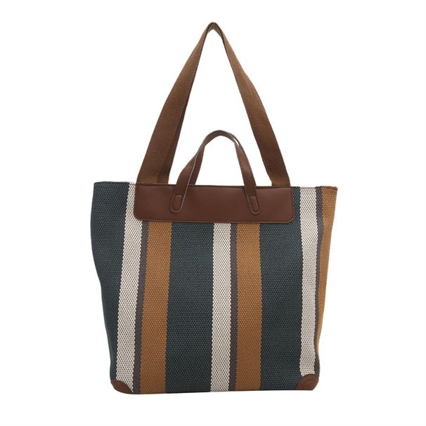 Women's Shoulder Bags Commuter Large-capacity Women's Bag, Fashionable Contrasting Color Striped Simple Tote Bag, Hand Bag And Shoulder Bag_viptrois.com