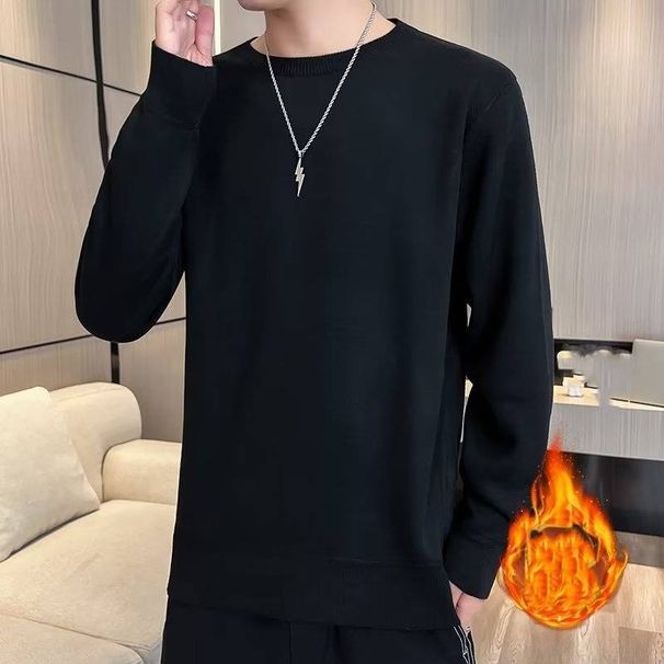 Men's Fleece-Lined Round Neck Sweater – Slim Fit Knit Pullover (7 Colors, Winter Comfort)_viptrois.com