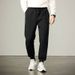 Men's Black Casual Jogger Pants With Drawstring Waist, Loose Fit, Retro Slim Leg, Knit Cotton, Comfortable For Daily Wear & Sports_viptrois.com
