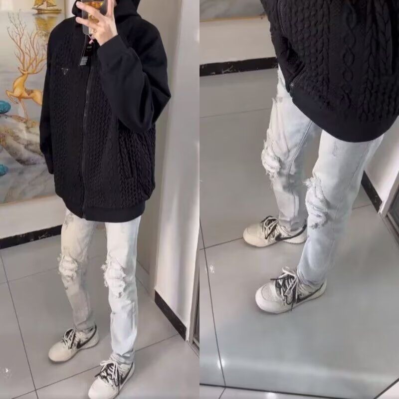 Men's Clothing Distressed Patched Jeans Men's Stretch Slim Fit Distressed Jeans With Patchwork, Comfortable Straight Leg Denim Pants For Casual Wear_viptrois.com