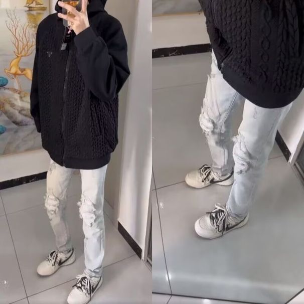 Men's Clothing Distressed Patched Jeans Men's Stretch Slim Fit Distressed Jeans With Patchwork, Comfortable Straight Leg Denim Pants For Casual Wear_viptrois.com