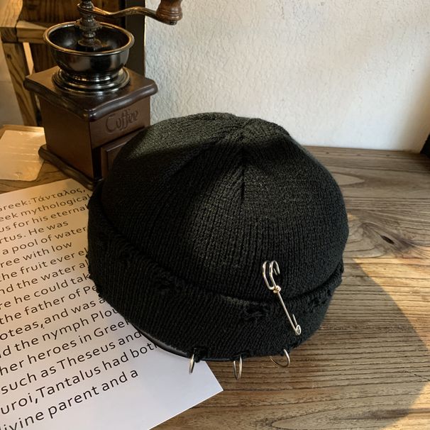 Women's Hats Ring Pin Hip Hop Wool Hat Autumn And Winter Couple Net Celebrity Fashionable Hole Hat Men And Women Knitted Hat_viptrois.com