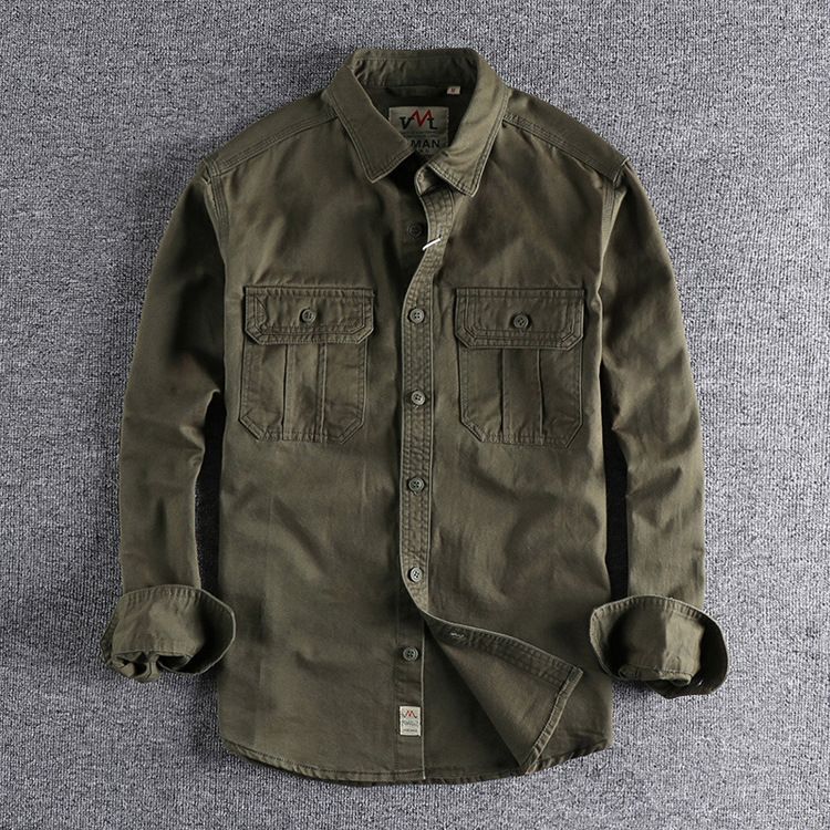 Men's Clothing Workwear Multi Pocket Shirt Jacket Simple Washed Distressed Versatile Long Sleeved Shirt Casual Tops_viptrois.com