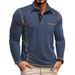 Men's Long Sleeve Polo Shirt - Slim Fit Casual Top With Collar & Pocket Detail - Breathable Polyester Fabric For Everyday Wear_viptrois.com
