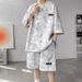 Men's Clothing Tie Dye Casual Sports Suit For Men In Summer Oversized Size For Fat Men Cool And Handsome T Shirt Short Sleeved Shorts One Set To Wear_viptrois.com