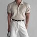 Men's Clothing American Style Lapel Short Sleeved T Shirt Knitted Polo Shirt Men's Fashion Summer Slim Elastic Casual All Match T Shirt Top_viptrois.com