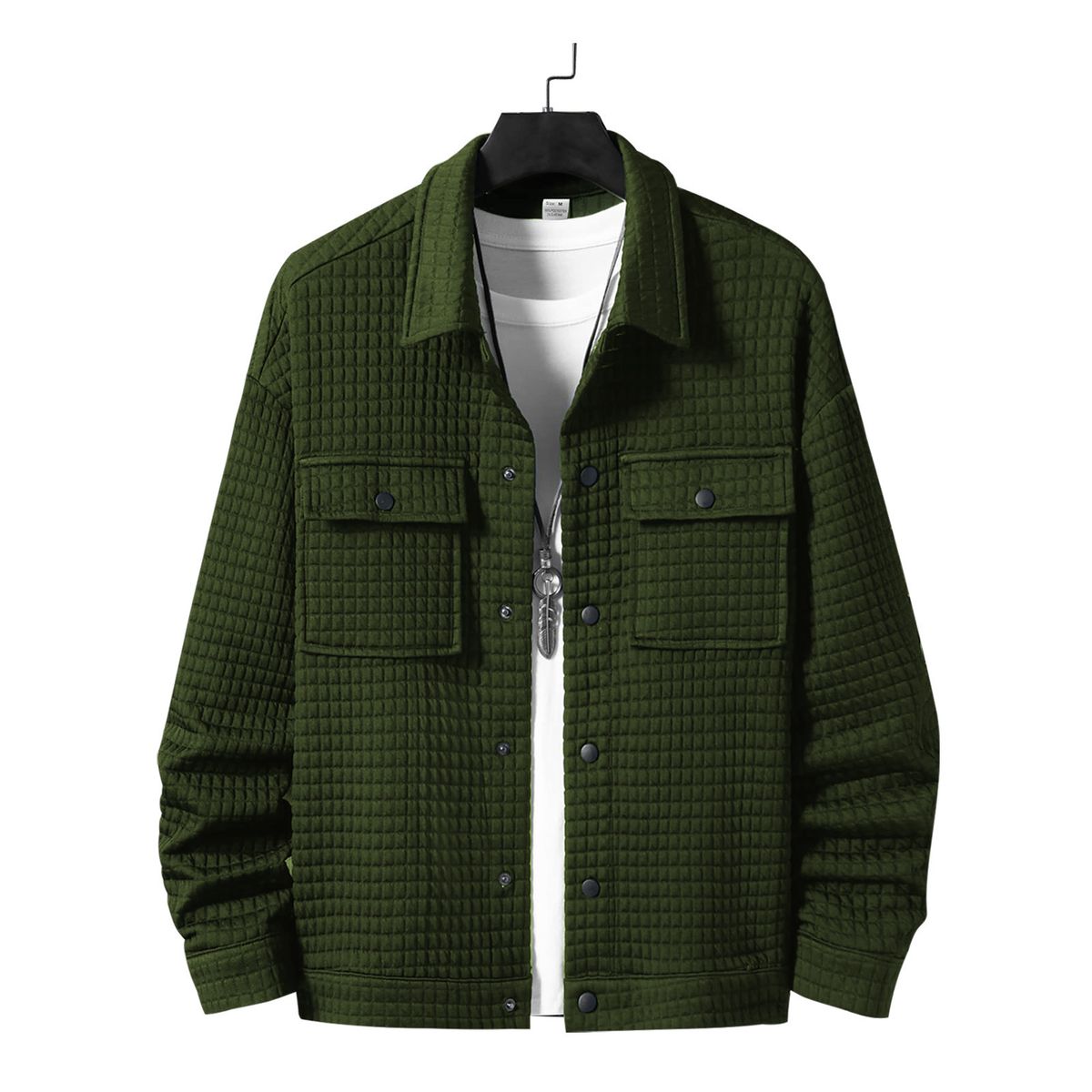 Men's Jacquard Loose Fit Shirt Jacket – Trendy Spring & Autumn Casual Overshirt (White/Black/Khaki, S-XXXL)_viptrois.com