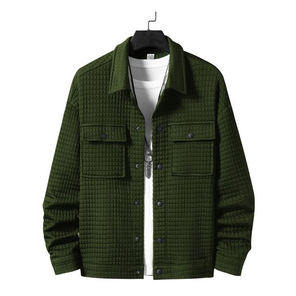 Men's Jacquard Loose Fit Shirt Jacket – Trendy Spring & Autumn Casual Overshirt (White/Black/Khaki, S-XXXL)_viptrois.com