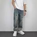 Autumn Casual Handsome Heavy Washed Retro Embroidered Jeans Men's Straight Loose Versatile Wide Leg Pants_viptrois.com