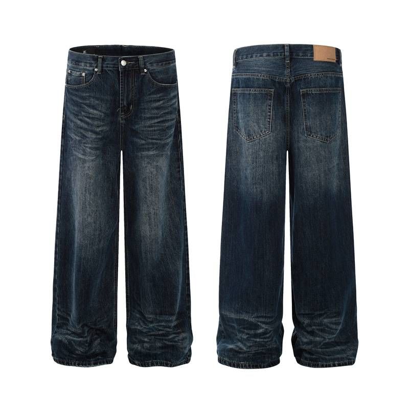 Men's Clothing Cat Whisker Distressed Jeans Men's Loose Straight Wide Leg Casual Pants Flared Pants Women_viptrois.com