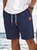 Men's Straight Leg Linen Beach Pants Summer Casual Sports Shorts Mid Length With Leather Trim Loose Fit Five Point_viptrois.com