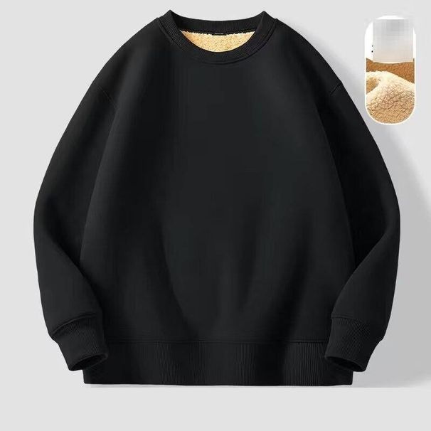 Men’s Fleece Crew Neck Sweatshirt – Thickened Winter Pullover, Plus Size (Black/Greyish, M-5XL)_viptrois.com