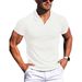 Men Slim Lapel V Neck Short Sleeve Polo Mature Tone Stripe All Match Gentleman Summer Daily Basic Daily Outfit Top_viptrois.com