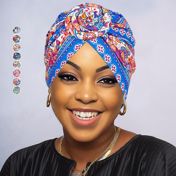 Hot Selling Printed Turban Hat Cross Border New All Match Cotton Donut Indian Hat African Style Flower Hat_viptrois.com