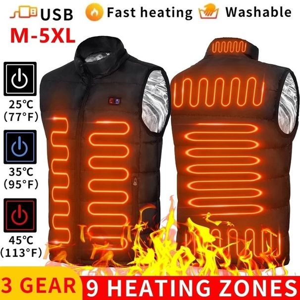 Men's Thickened 9-piece Heated Vest Stone Thin Ink USB Heating Vest Large Size Casual Vest_viptrois.com