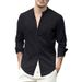 New Men's Linen Cardigan Solid-color Casual Stand-up Collar Long-sleeved Shirt_viptrois.com