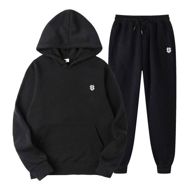 Solid Color Hoodie Set With Threaded Bottom For Men's And Women's Casual Sportswear, Sweatpants, Letter Hoodie, And Sweatpants Set_viptrois.com