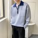 Pure Color-Block Polo Collar Sweater Autumn Winter Men's Half-Zip Knitwear Loose Korean Style BF Trendy Handsome Casual Top_viptrois.com