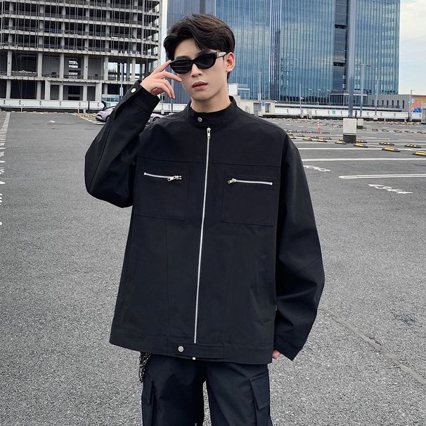 American Washed Canvas Jacket Men's Spring Trendy Brand Short Stand-up Collar Jacket Ruffian Handsome Couple_viptrois.com