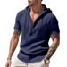 Men's Loose Casual Linen Breathable Beach Hooded Pocket Henley Short Sleeve Shirt_viptrois.com