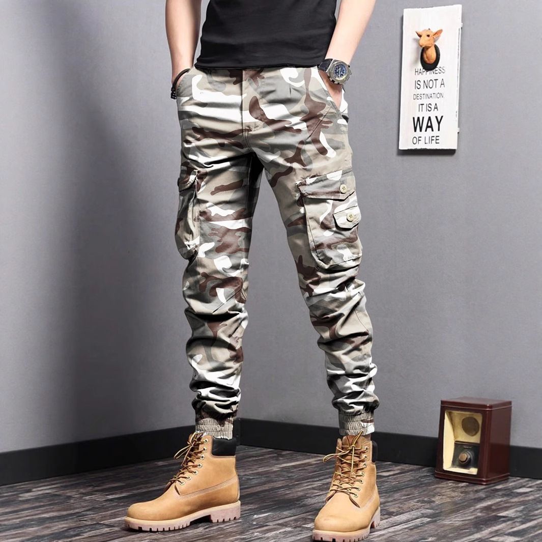 Men's Camo Cargo Pants – Slim Fit Military Utility Pants With Drawstring Waist (Woodland/Desert Camo) | Streetwear & Tactical Style_viptrois.com