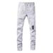 Men's Slim Fit Straight Jeans With Splatter Paint & Patchwork Details - Stretch Denim Pants For Casual Streetwear_viptrois.com