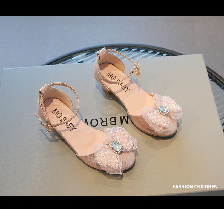 Girls' Pearl Leather Shoes 2023 Spring and Summer New Breathable Princess Shoes Rhinestone Soft Sole Single Shoes Princess Shoes Leather Shoes_viptrois.com