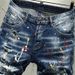 Ink Splash Hole Denim Shorts Men's Trendy Brand Slim Fit Skinny Summer Thin Five Point Mid Length Pants_viptrois.com