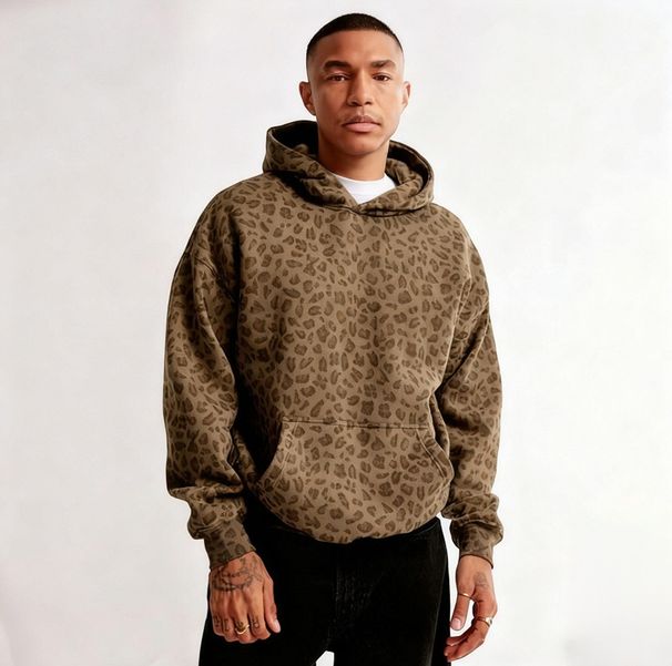 New Autumn/Winter 2025 European And American Loose Casual Leopard Print Hooded Long-sleeved Pocket Sweatshirt For Men_viptrois.com