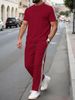 New Summer Style Men's Casual Suit With Decorative Strips, Versatile Short-sleeved Long Pants, Sports Outfit For Men_viptrois.com