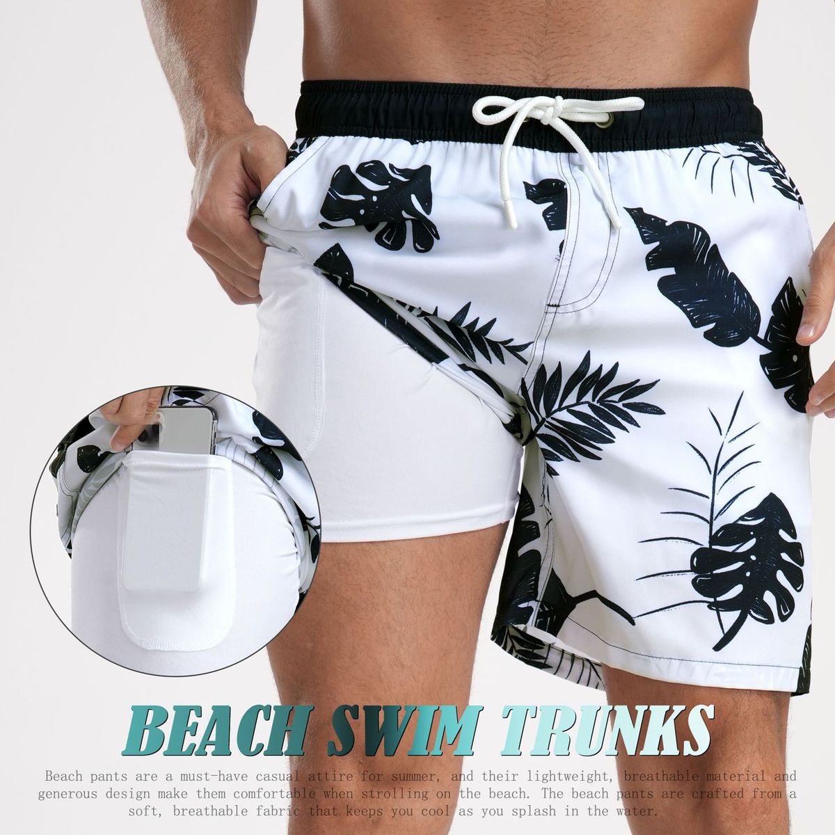 Summer New Style Men's Short Pants, Fashionable Beach Pants For Vacation, Men's Large Size, Four-cornered, Made Of Milk Silk With Lining Inside_viptrois.com