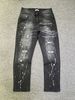men's casual washed distred denim pants midweight cotton embroidered leather patchwork loose straight leg black wide leg jeans_viptrois.com