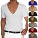 Men's Clothing V Neck Solid Color Casual Short Sleeved T Shirt_viptrois.com