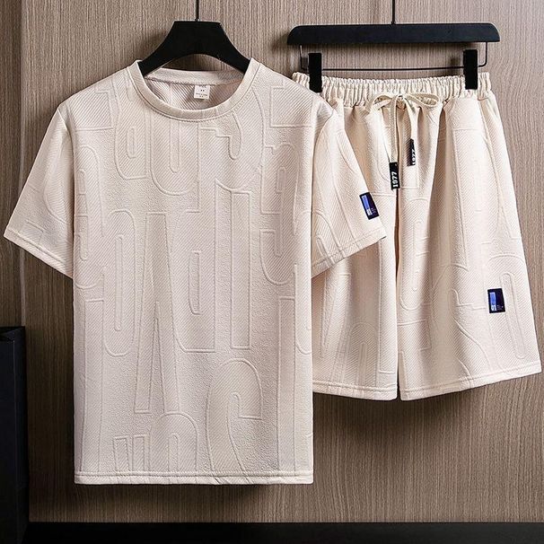 Men's Clothing Heavy Jacquard Short Sleeved Suit Men's Casual Loose Large Size Trendy Brand Ins All Match Shorts Two Piece Suit For Students_viptrois.com