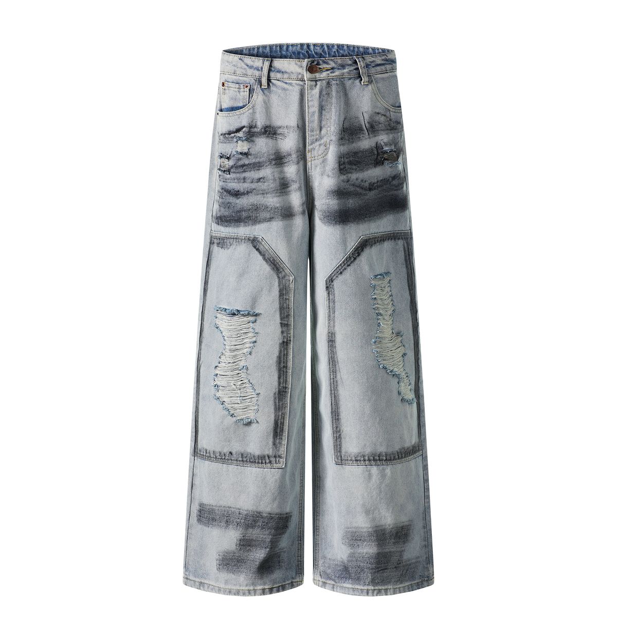 Men's Clothing Jeans Hand Painted Graffiti Dirty Jeans Men And Women Wide Leg Loose Washed Trousers_viptrois.com