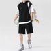 Men's Clothing Waffle Short Sleeved Sports Suit For Men In Spring And Summer With Hooded T Shirt And Shorts, Two Piece Set, Handsome Men's Clothing_viptrois.com